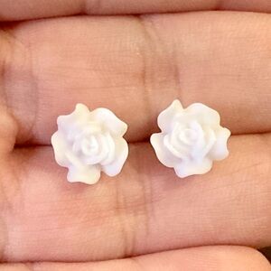 White Rose Flower Hypoallergenic Stud Earrings